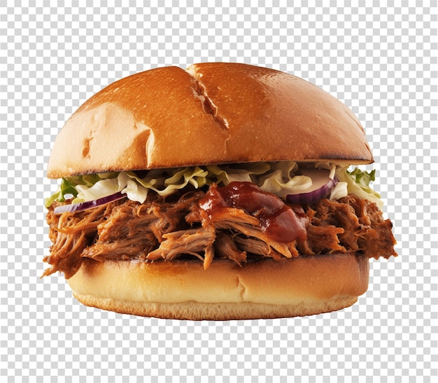 Pulled pork sandwich in transparent background