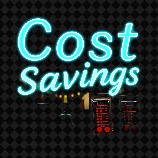 Pulsating Cost Savings Text Glows in Neon Soft Blue and Cyan With Calculating Abacuses Ancient Marke