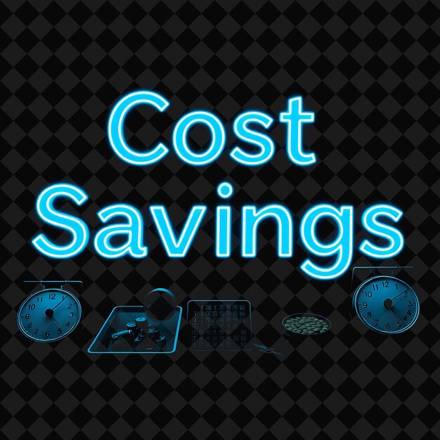 PSD pulsating cost savings text glows in neon soft blue and cyan with calculating abacuses ancient marke