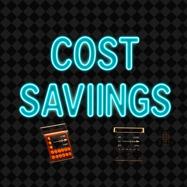 Pulsating Cost Savings Text Glows in Neon Soft Blue and Cyan With Calculating Abacuses Ancient Marke