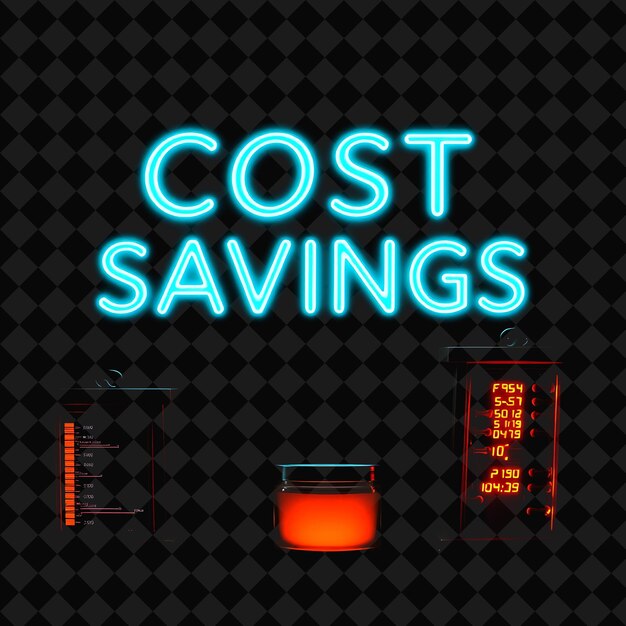 Pulsating Cost Savings Text Glows in Neon Soft Blue and Cyan With Calculating Abacuses Ancient Marke