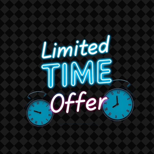 PSD pulsating limited time offer text glows in neon soft blue and cyan with ticking clocks time travel b