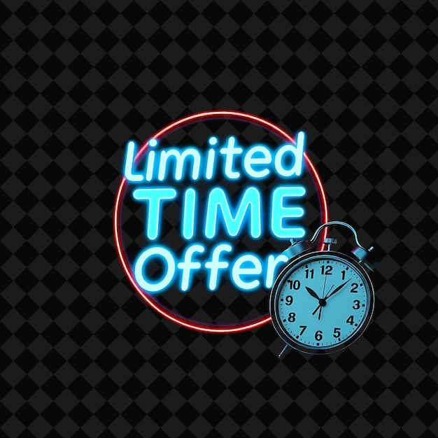 PSD pulsating limited time offer text glows in neon soft blue and cyan with ticking clocks time travel b