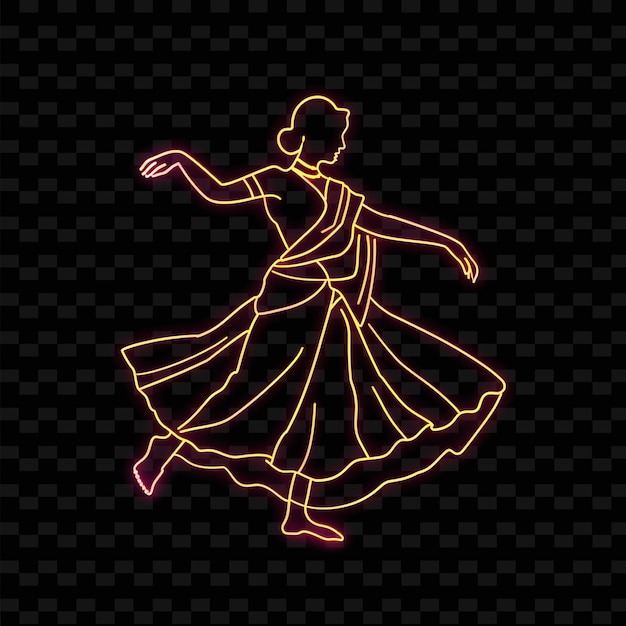 PSD pulsating neon beats of a bollywood dancer with neon vibrant png creative neon line art designs