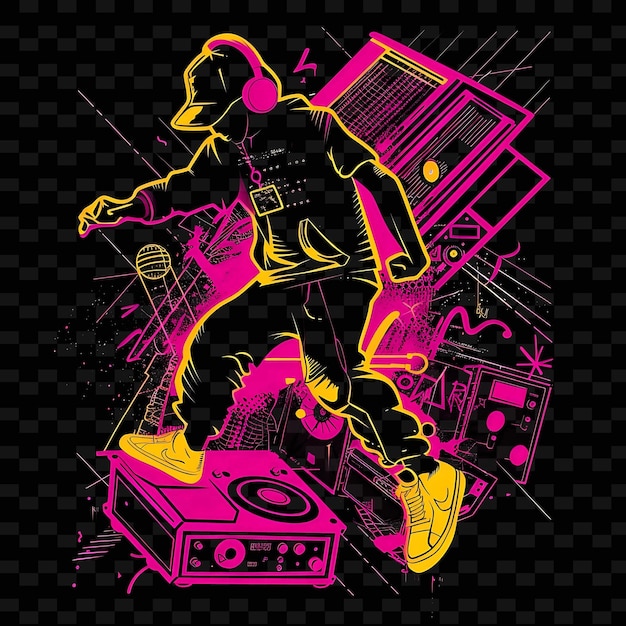 PSD pulsating neon beats of a breakdancer with neon vibrant yell png creative neon line art designs