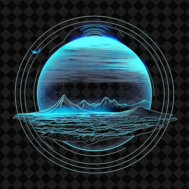 PSD pulsating neon effect on planet neptune with a circular silh png y2k neon space designs