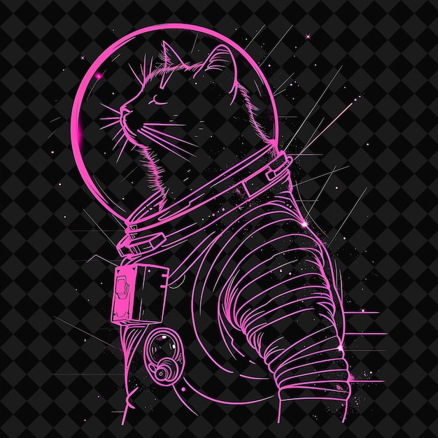 PSD pulsating neon effect on a space travel cat with a cat silho png y2k neon space designs