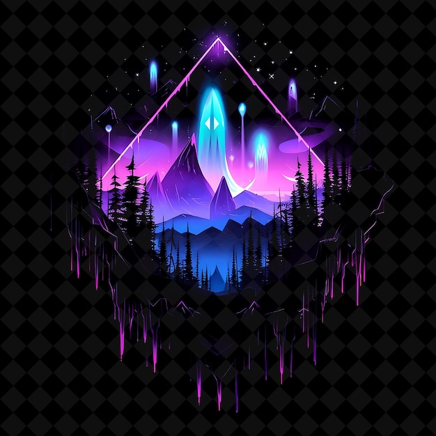 Pulsating Neon Supernatural Forest Inside a Silhouette Diamo PNG Neon Artistic Landscape