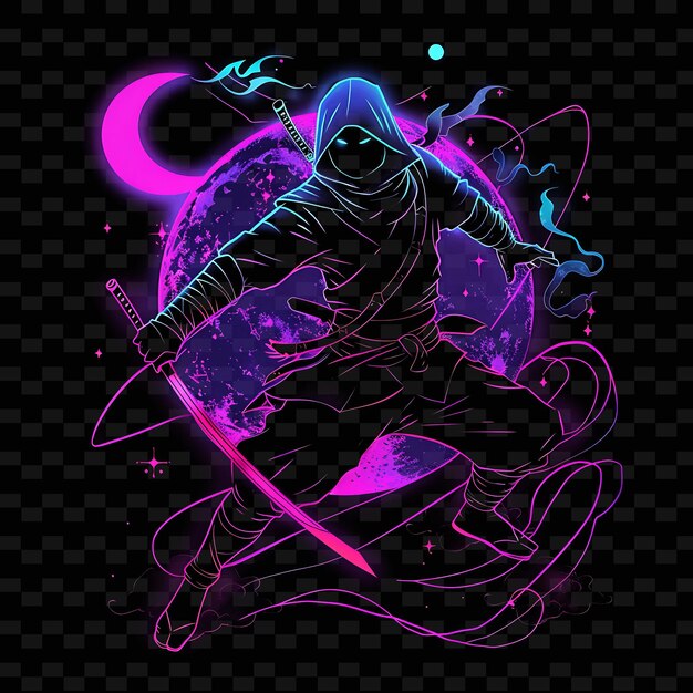 PSD pulsating strobe lights of a stealthy ninja holding a shurik png creative neon line art designs