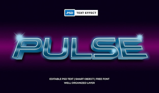 Pulse 3d Neon text effect, editable with realistic metallic and shiny text