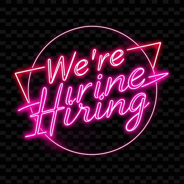 PSD pulsing neon were hiring text glows with neon vibrant fuchsia and hot pink neon outline geometr