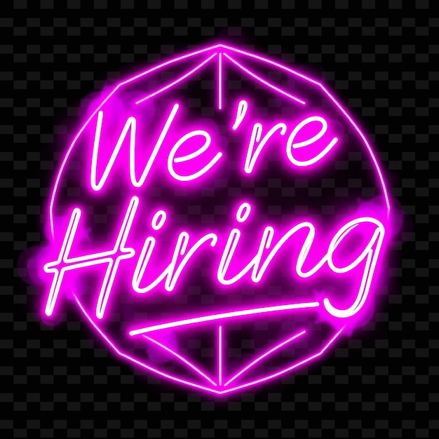 Pulsing Neon Were Hiring Text Glows With Neon Vibrant Fuchsia and Hot Pink Neon Outline Geometr