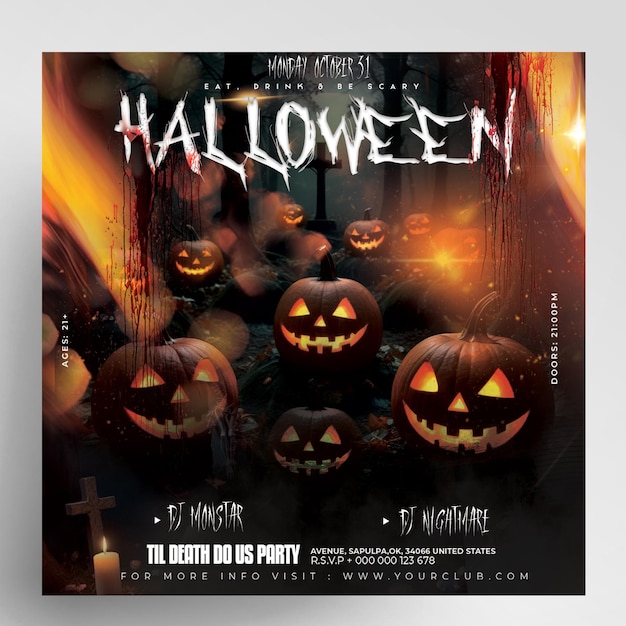 PSD pumpkin halloween flyer template instagram event party