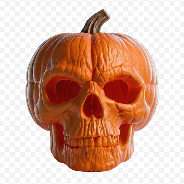 a pumpkin with a skull on it and a skull on a white background