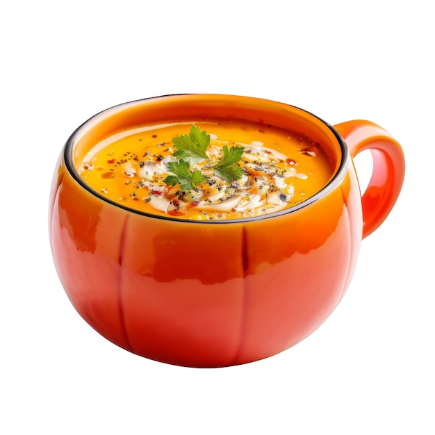 PumpkinShaped Mug Filled with Creamy Orange Soup