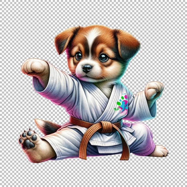 Puppy in karate gi isolated on transparent background