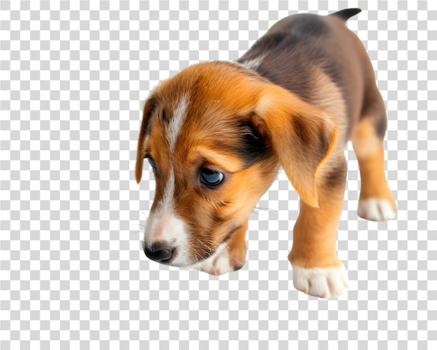 Puppy smelling ground on transparent background