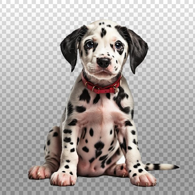 PSD a puppy with a red collar sits on a transparent background