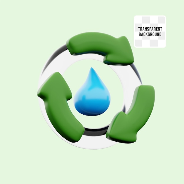 pure fresh water drop with arrows around for renewable natural resource water recycling 3d icon illustration render design