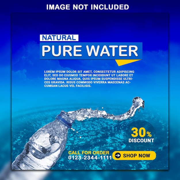 Pure Water social media promotion and banner post design template premium psd