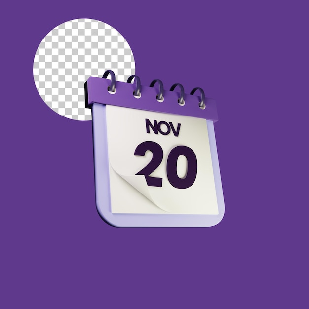 Purple 20 calendar 3d render isolated premium PSD