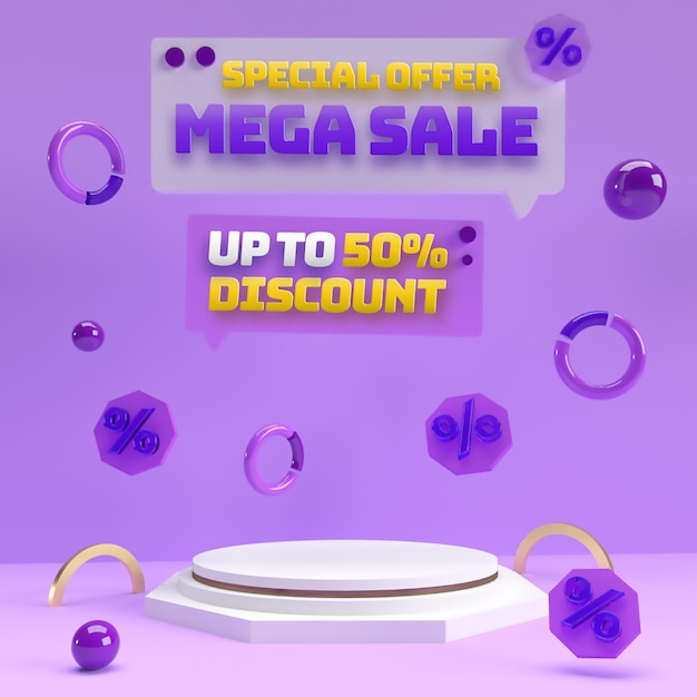 purple 3d editable podium for discount sale product advertising and brand identity