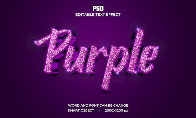 Purple 3d editable text effect Premium Psd with background