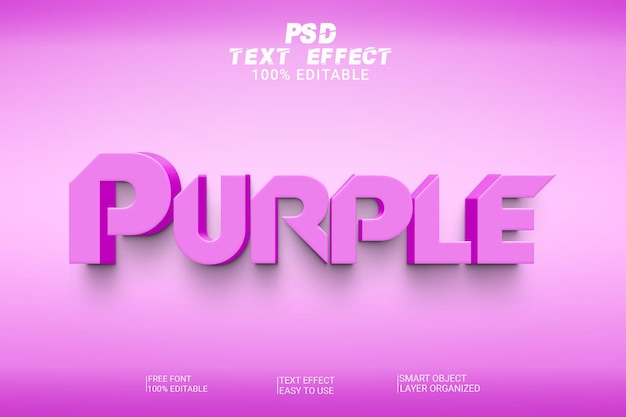 purple 3d psd text effect style editable