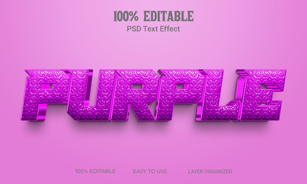 Purple 3D Text  Effect Style Editable PSD File