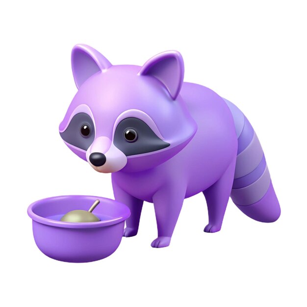 purple animal with a purple tail and a purple bowl of food