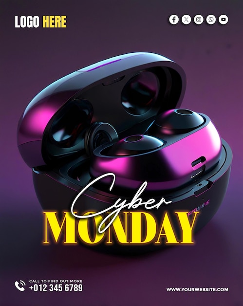 PSD a purple background with a black and yellow sign that says quot cyber monday quot