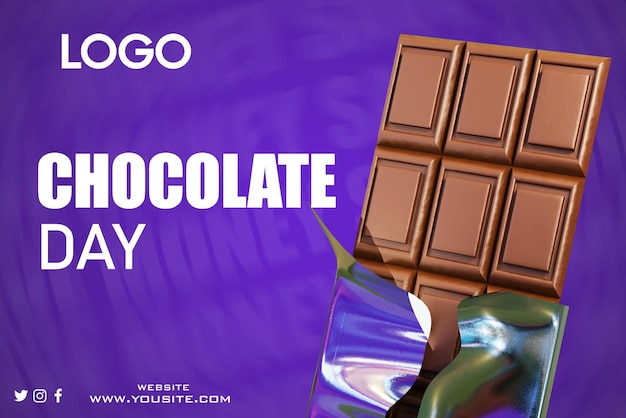 A purple background with a chocolate bar in the corner.