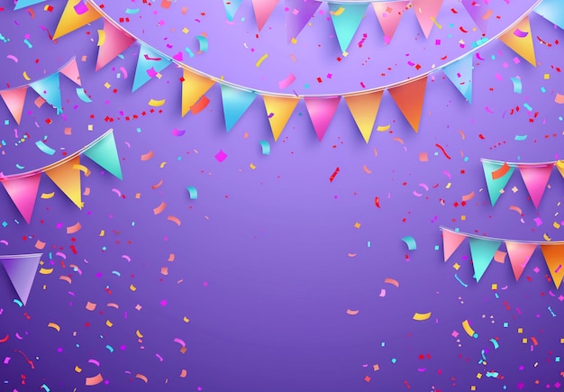 PSD purple background with colorful flags and confetti suitable for festive events or celebration theme