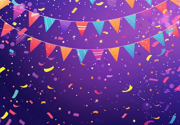 PSD purple background with colorful flags and confetti suitable for festive events or celebration theme