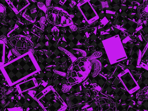 a purple background with a lot of cell phones and one with a purple background