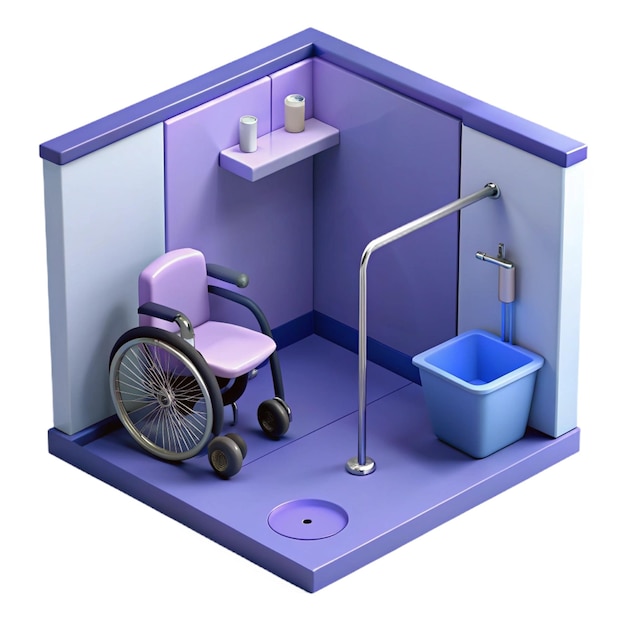 PSD a purple bathroom with a wheelchair and a shower head