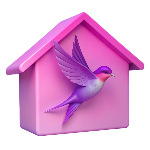 a purple bird house with a purple bird on the side