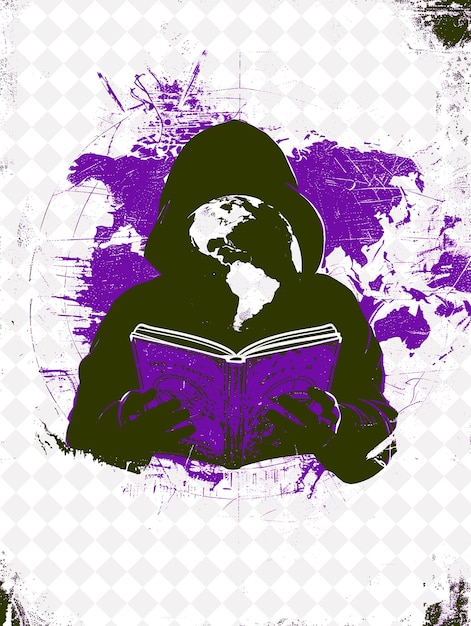 PSD a purple and black picture of a person reading a book