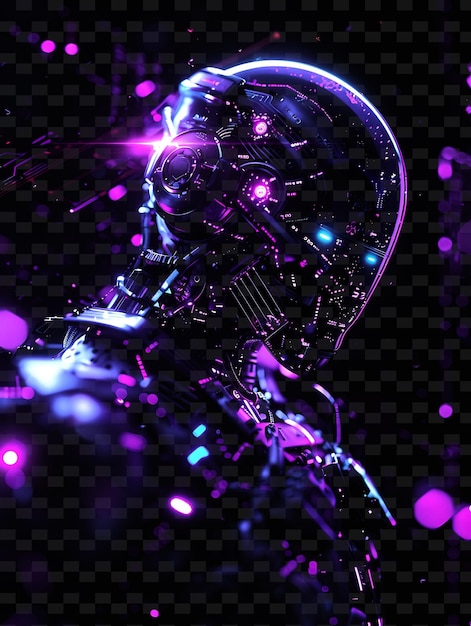 a purple and blue alien head with purple lights