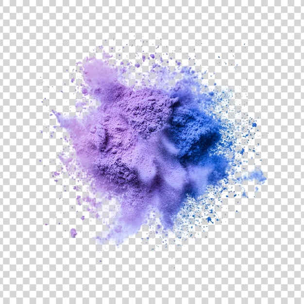 PSD purple and blue powder explosion splashes on a transparent background