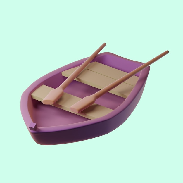 A purple boat with two oars on the top.