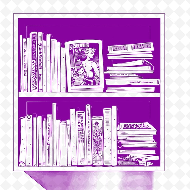 PSD a purple book shelf with a purple background with a picture of a woman on the top