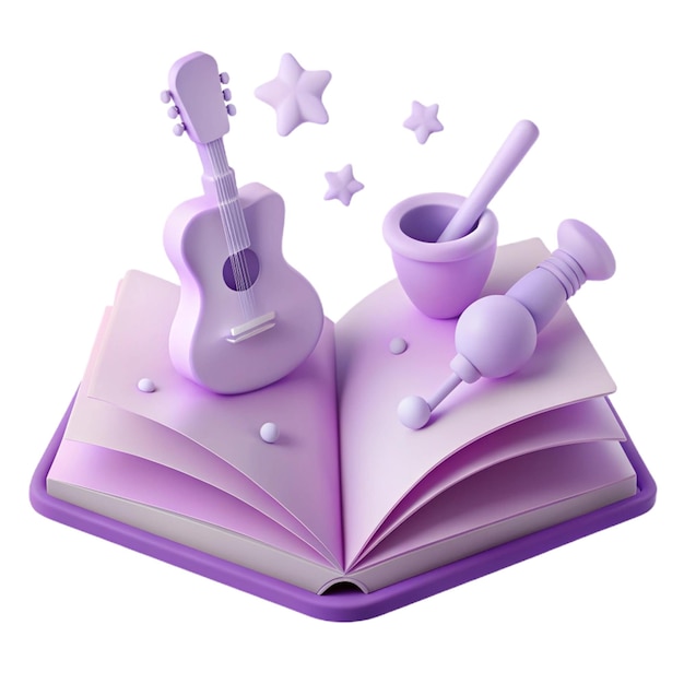 a purple book with a guitar and a guitar on the cover