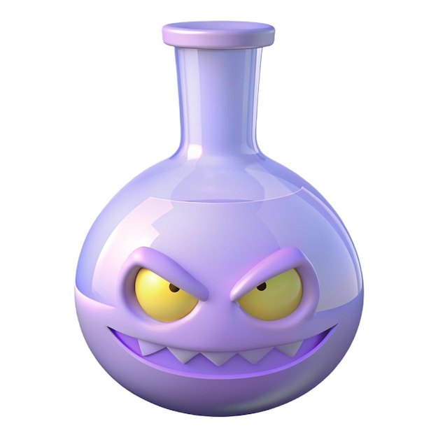 a purple bottle with a face on it that says quot scary quot