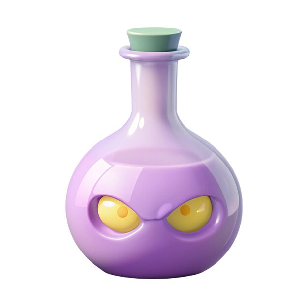 PSD a purple bottle with a purple face and yellow eyes