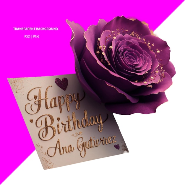 a purple card with purple flowers and a card that says happy birthday