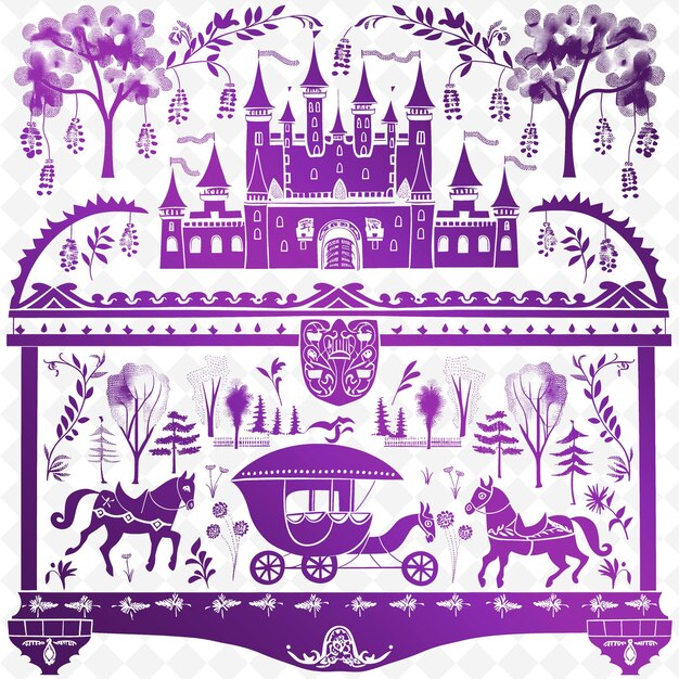 PSD a purple castle with a horse and a castle on it