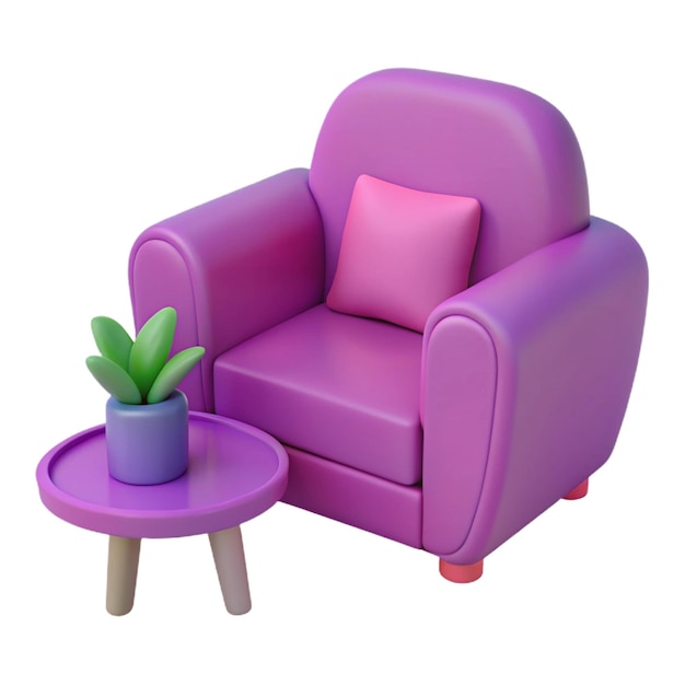 a purple chair with a plant on the top of it