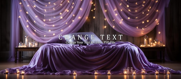 purple cloth and lights for the wedding night