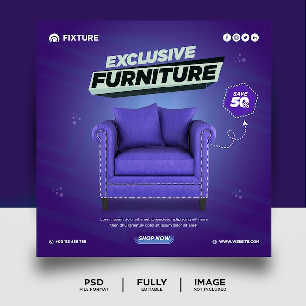 Purple Color Furniture Product Social Media Post Banner Template